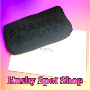 NIB New Chanel™️ Beauté Black Terry Cotton Logo Large Pouch 13” L ✨🎀🩷